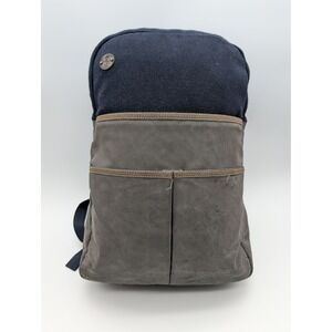 Focused Space Backpack Navy Blue Felt and Gray Mixed Media Tech Bag